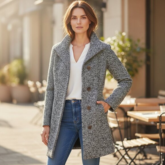 J. Crew Factory Jackets & Blazers - J. Crew Factory Wool Blend Tweed City Pea Coat Sz 00 Black White #246G